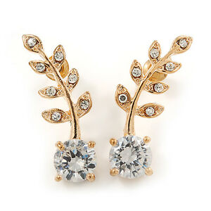 【送料無料】ジュエリー・アクセサリー クリアクリスタルリーフゴールドメッキイヤリングclear crystal foglia orecchini in oro placcatura 30mm l