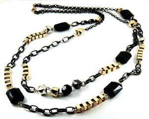 【送料無料】ジュエリー・アクセサリー テクスチャビーズネックレスdue strappo graduato collana con trama grossa nero lucite e argento e oro perline