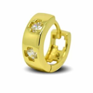 【送料無料】ジュエリー・アクセサリー シングルマンスモールフープイヤリングゴールドクリスタルクロス9ct oro riempito da uomo singolo orecchino a cerchio piccoli abbraccino croce cristalli bian