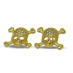 【送料無料】ジュエリー・アクセサリー イヤリングゴールドorecchini a perno teschio 18ct oro riempito da donna o per ragazze scintillanti cristalli cz