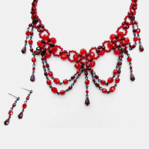 年中無休 ジュエリー アクセサリー ガラスビーズジロコロセットvetro Con Perline Intricato Girocollo Set Rubino G113 誠実 Subscription Alqabas Com