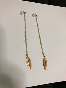 【送料無料】ジュエリー・アクセサリー ブランドロングドロップイヤリングbrand pearl leaf long drop earrings