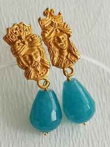 【送料無料】ジュエリー・アクセサリー アゲートドロップイヤリングorecchini pendenti teste di moro in ottone e gocce agata blu
