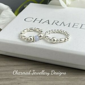 【送料無料】ジュエリー・アクセサリー シルバースターリングストレッチリングリングセットリングオーバルビーズargento sterling 2x stretch ring anello agata set e anello perline ovali 925