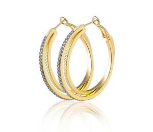 【送料無料】ジュエリー・アクセサリー ダブルクリスタルフープイヤリングゴールドメッキ18ct oro placcato 40mm con doppio cristallo orecchini a cerchio