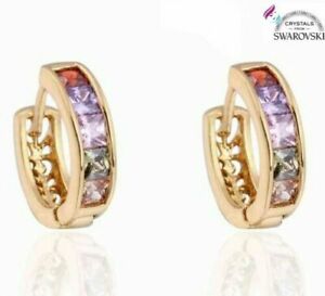 【送料無料】ジュエリー・アクセサリー イヤリングゴールドフープメッキスワロフスキークリスタルorecchini da donna cerchio oro 18 kt placcato e cristalli swarovski multicolori