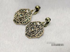 【送料無料】ジュエリー・アクセサリー イヤリングクリップオンゴールドアートデコオタゴングレーメタルヴィンテージorecchini clip on dorato arte deco ottagono grigio metallo vintage x5｜hokushin