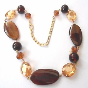 【送料無料】ジュエリー・アクセサリー ブラウンアゲートクリスタルレディースネックレスゴールドカラーcollana donna colore oro con agata marrone e cristalli 48 62 cm 91 m