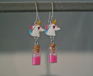 【送料無料】ジュエリー・アクセサリー ユニコーンイヤリングシルバークロージャーサンドカラーkawai fatto a mano unicorno orecchini, argento 925 chiusura, piccolo bottiglie amp; color sabbia