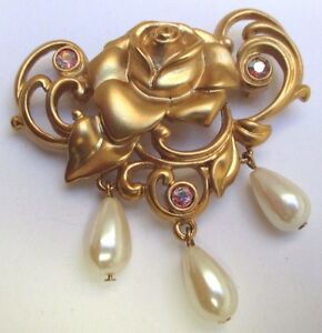 【送料無料】ジュエリー・アクセサリー ブローチヴィンテージローズクーラーパールポワールクリスタルボレアリスgrande broche bijou vintage rose couleur or perle poire cristal borealis 41｜hokushin