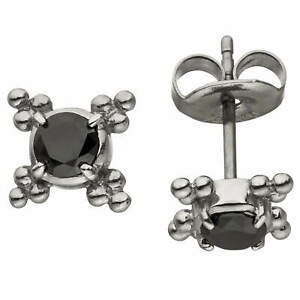 【送料無料】ジュエリー・アクセサリー ステンレスイヤリングジルコンイヤリングorecchini orecchino in acciaio inox 7,7mm con zirconi nero orecchini da donna|hokushin