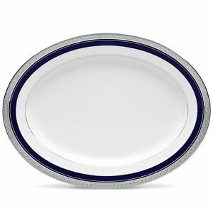 【送料無料】キッチン用品・食器・調理器具・陶器　ノリタクストクレストウッドコバルトプラチナインチプラッターNoritake Crestwood Cobalt Platinum 12 Inch Platter