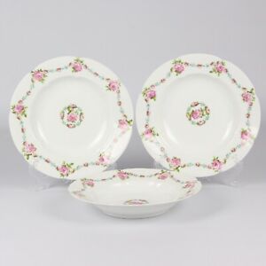 【送料無料】キッチン用品・食器・調理器具・陶器　アンティークリモージュアーレンフェルト、ローズガーランド、リムボウルAntique Limoges C.Ahrenfeldt, Rose Garland, 3 X Rim Bowls