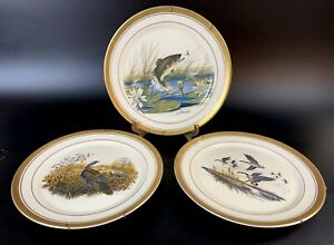 【貨物輸送無料】勝手もと装置・食器・膳立て手道具・瀬戸もの ヴィンテージピッカードチャイナプレートロックハート魚、鳥、ギルトVintage Pickard China Plates (3) - J. Lockheart - Fish, Birds, Gilt (8”W)