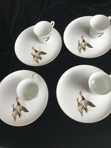 【貨物輸送無料】勝手もと装置・食器・膳立て物の具・瀬戸もの Georges Briard Wildlife Ducks Snack Plate \u0026amp; Tea Cup Set Service Lot For 4