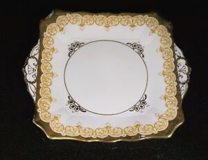 【貨物輸送無料】勝手もと装置・食器・膳立て物の具・瀬戸もの 見目麗しいツスカンピンクとゴールドスクロールケーキプレートA Beautiful Tuscan Pink And Gold Scroll Cake Plate