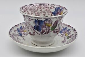 【送料無料】キッチン用品・食器・調理器具・陶器　鉄鉱石パープルトランスファーハンドルレスカップソーサー、パクストン・バイ・フランシス・モーリーIronstone Purple Transfer Handleless Cup & Saucer, PAXTON By Francis Mo