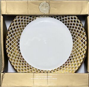 【送料無料】キッチン用品・食器・調理器具・陶器　チロアラックスメタリックゴールドラティスディナープレートセットCIROA LUXE METALLIC GOLD LATTICE DINNER PLATES SET OF 4 17,005円