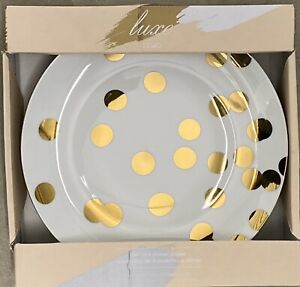 【送料無料】キッチン用品・食器・調理器具・陶器　チロアラックスメタリックゴールド水玉ディナープレートセットCIROA LUXE METALLIC GOLD POLKA DOT DINNER PLATES SET OF 4
