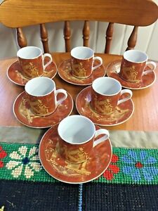 【送料無料】キッチン用品・食器・調理器具・陶器　エジプト磁器コーヒーカップソーサーのファティマフムードセット。Fathi Mahmoud Set of 6 Egyptian Porcelain Coffee Cups & Saucers.