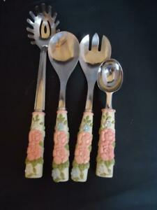 【送料無料】キッチン用品・食器・調理器具・陶器　ティーローズサービング用品のレアセットこれらを見つけるのは非常に難しいですPfaltzgraff Tea Rose Rare 3D Set of 4 Serving Utensils-Very hard to find These