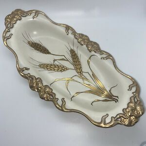 【送料無料】キッチン用品・食器・調理器具・陶器　アンティーククララスウェアオーバルディッシュエンボスフローラルゴールドトリム小麦テーマAntique Clarus Ware 804 12” Oval Dish Embossed Floral Gold Trim Wheat Theme RTF