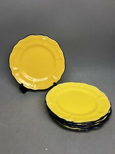 【送料無料】キッチン用品・食器・調理器具・陶器　ヴァロリス黄色のプレートと青いトリムケーキサラダプレートフランス製5 Vallauris 7 Yellow Plates with Blue Trim - Cake/Salad Plates - made in France