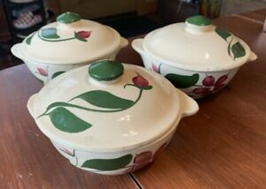 【送料無料】キッチン用品・食器・調理器具・陶器　ワットのオーブンウェアスターフラワーカバー個個のキャセロールのセット、Set of 3 Watt Ovenware Star Flower Covered Individual Casserole, 5