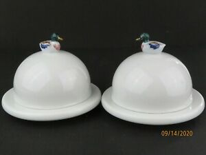 【貨物輸送無料】勝手もと設備・食器・膳立て手道具・瀬戸もの 晴れ晴れしいなペイインメインリモージュフランスミニチュア瀬戸ものドームバター皿間鴨GORGEOUS PEINT MAIN LIMOGES FRANCE MINIATURE porcelain DOMED BUTTER DISH DUCK