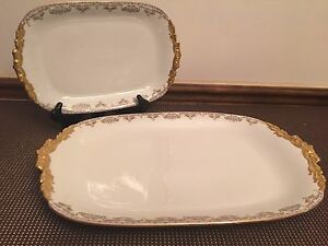 【送料無料】キッチン用品・食器・調理器具・陶器　リモージュプヤットフランス?セットサービングプラッターLimoges POY83 J Pouyat France ~ Set of 2 ~ Serving Platters｜hokushin