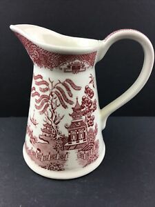 【貨物輸送無料】勝手もと装置・食器・膳立て物の具・瀬戸もの リーガルピンクウィロー移らす器は、イングランドアイアンストーンピッチャーRegal Pink Willow Transferware Made In England Ironstone Pitcher 7.5” X 7”