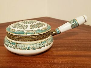 【送料無料】キッチン用品・食器・調理器具・陶器　ヴィンテージ無印アジアバトラークラムキャッチャーポットグリーンゴールドハンド塗装Vintage Unmarked Asian Butlers Crumb Catchers Pot Green Gold Hand Painted