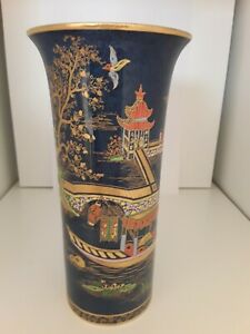 即日発送 送料無料 キッチン用品 食器 調理器具 陶器 ブルーゴールドギルドカールトンウェアシノワズリバージパターン花瓶blue Gold Gild Carlton Ware Chinoiserie Barge Pattern 2519 Vase 安心の定価販売 食器 カトラリー グラス キッズ用食器