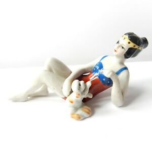 【貨物輸送無料】御厨子所備品・食器・膳立て物の具・瀬戸もの アールデコドイツ瀬戸ものレディドッグピンあやつり人形二分の一お人形さんArt Deco German Porcelain Ceramic Lady Dog Pin Doll Half Doll