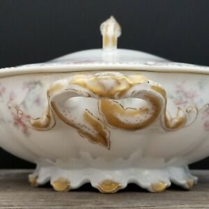 【送料無料】キッチン用品・食器・調理器具・陶器 アンティーク残忍さがビクトリア朝のハビランド・シュライガーカバードベジタブルボウルを満たしていますAntique BRUTALISM MEETS VICTORIAN Haviland Schleiger 32A COVERED VEGETABL