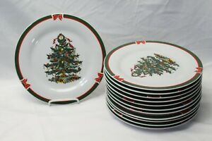 【送料無料】キッチン用品・食器・調理器具・陶器　トプコリボンとツリークリスマスツリーディナープレートセットTopco Ribbons and Tree Xmas Dinner Plates 10.5 Set of 12｜hokushin