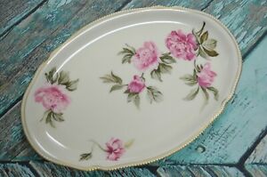 【貨物輸送無料】御厨子所備品・食器・膳立て物の具・瀬戸もの サクラ色名取り草花オーバルプラッターキャッスルトン中国サービングディッシュ大一皿16” Pink Peony Floral Oval Platter/Castleton China Serving Dish/ Large Plate