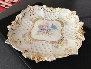【送料無料】キッチン用品・食器・調理器具・陶器　ヴィンテージアイルランドドレスデン磁器ギルト花格子花板皿アイルランドVINTAGE IRISH DRESDEN PORCELAIN GILT FLORAL LATTICE FLOWER PLATE DISH IRELAND｜hokushin