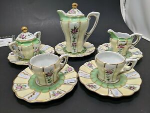 【貨物輸送無料】勝手もと装置・食器・膳立て物の具・瀬戸もの リモージュティーセットフローラルローズグリーンゴールドエスプレッソリッドソーサーハンドペイントLimoges Tea Set Floral Rose Green Gold espresso Lids Saucers Hand Painted