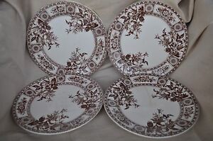 【送料無料】キッチン用品・食器・調理器具・陶器　アンティークブラウントランスファーセットAntique Brown Transferware Set of 4
