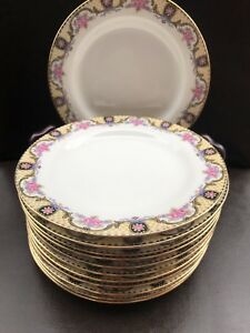 【送料無料】キッチン用品・食器・調理器具・陶器　ジャン・プヤット・リモージュフランスパンプレート美しいバラのセットJean Pouyat Limoges France Set of 12 Bread Plates Beautiful Roses D 6”