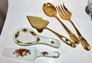 【貨物輸送無料】勝手もと装置・食器・膳立て物の具・瀬戸もの つのロイヤルアルバート瀬戸ものとロイヤルドルトンゴールドメッキサーバーFive Royal Albert Porcelain and Royal Doulton Gold Plated Servers