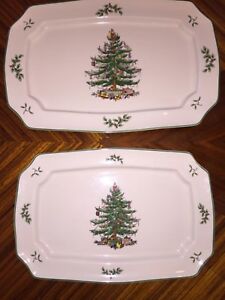 【貨物輸送無料】勝手もと装置・食器・膳立て手道具・瀬戸もの ヨーロッパ樅矩形のプラッタ、の書き割りSpode Christmas Tree Rectangular Platters, Set of 2