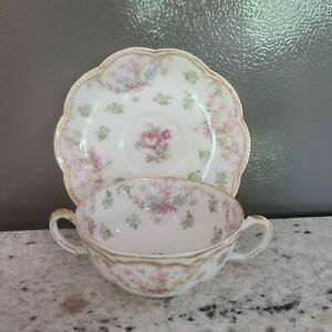 【送料無料】キッチン用品・食器・調理器具・陶器　ハビランド・リモージュ・シュライガーフローラルダブルゴールドブイヨンカップとソーサーセットHaviland Limoges Schleiger 72 Floral Double Gold - Bouillon Cup and Saucer Se