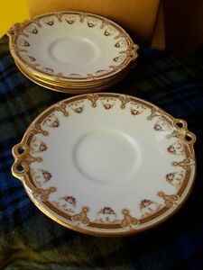 【送料無料】キッチン用品・食器・調理器具・陶器　希少なヴィンテージ磁器ケーキプレート白金とピンクの花Rare Vintage Porcelain Cake Plates X 4 white with gold and pink flower 3650