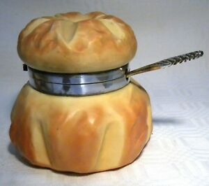 【貨物輸送無料】御厨子所備品・食器・膳立て物の具・瀬戸もの アールヌーボーロイヤルウスターフィギュラルローフパンソースジャーポット唐きび耳お匙ART NOUVEAU ROYAL WORCESTER FIGURAL LOAF BREAD SAUCE JAR / POT WHEAT EAR SPOON