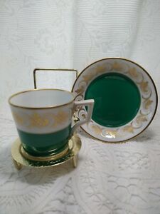 【送料無料】キッチン用品・食器・調理器具・陶器　イタリア製ゴールドデザインのヴィンテージリチャードジニロティーカップとソーサーグリーン。Vintage Richard Ginori Tea Cup And Saucer green with gold designs Made In Ital｜hokushin