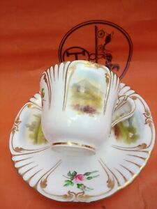 【貨物輸送無料】御厨子所備品・食器・膳立て物の具・瀬戸もの ティーカップソーサーランドスケープデザイン人並み外れたに好いたらしいコンド。MINTONS 1850/60  tea cup \u0026amp; Saucer Landscape design very Good Cond.