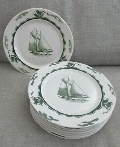 キッチン用品・食器・調理器具・陶器 シラキュースチャイナレストラングリーンバイキング船ディナープレートヨット流星8 Syracuse China Restaurant Green The Viking Ship Dinner Plates- Yacht Meteor