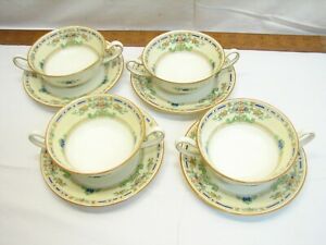 【送料無料】キッチン用品・食器・調理器具・陶器 ロイヤル・ドールトン・ザ・オーモンドは地金スープボウルスファインチャイナソーサープレートを扱った4 Royal Doulton The Ormonde Handled Bullion Soup Bowls Fine China & Sa
